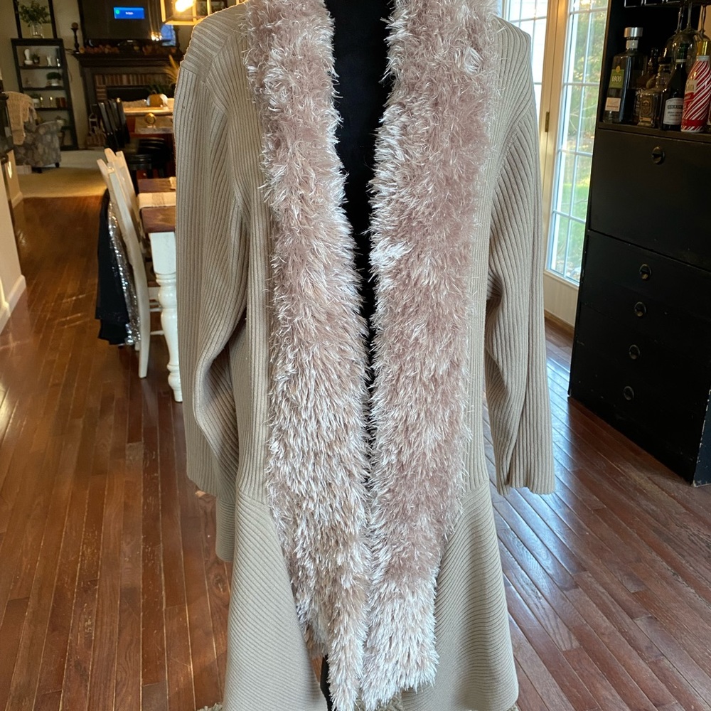 Lauren Michelle soft open front cardigan sweater with faux fur collar 2X